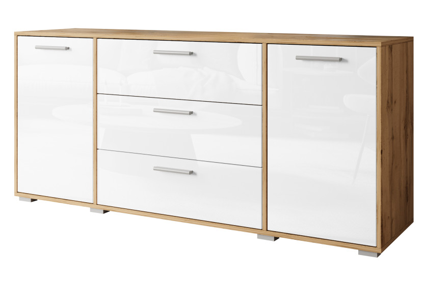 Komoda TOGA 150 cm w kolorze dąb wotan/biały połysk