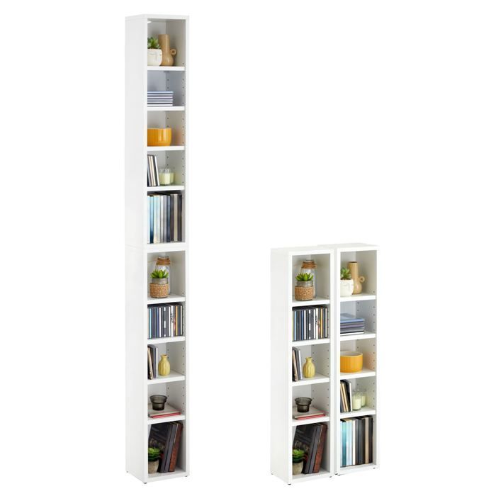 MUSIC modular shelving for CDs and DVDs, set of 2 column storage units with 10 compartments, in matte white melamine