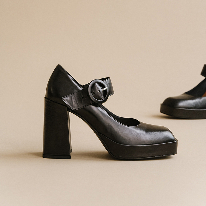 Babies à talons, plateformes et bouts ca...  en cuir noir