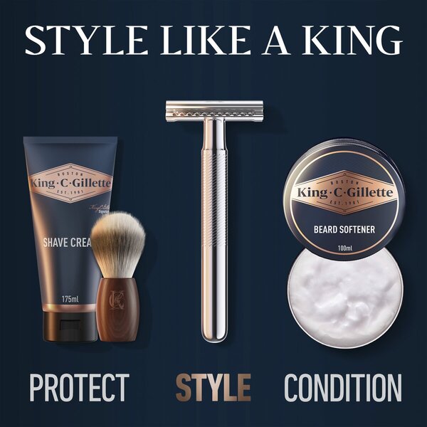Sistema di rasatura con rasoio di sicurezza a doppia lama King C. Gillette<br>Include 5 lame
