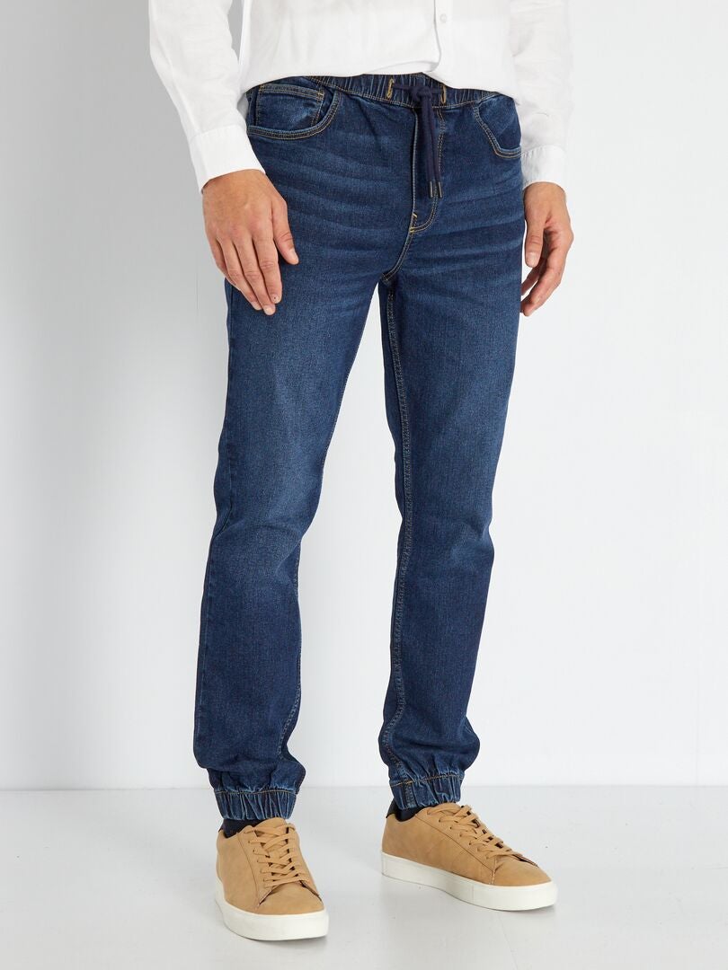 Calça jeans jogger com cintura elástica - AZUL