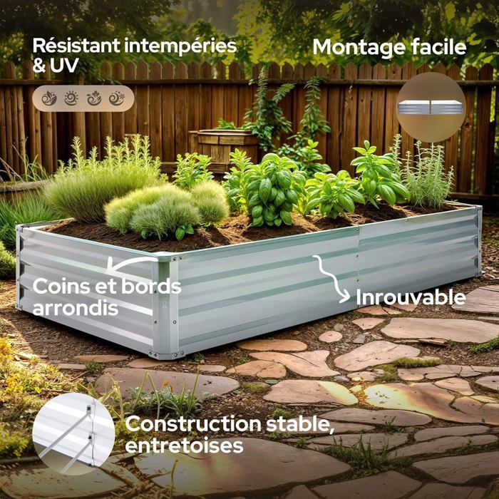 AREBOS Raised Metal Planters, Set of 2 Planters 180x90x30 cm Galvanized Steel Garden Planter