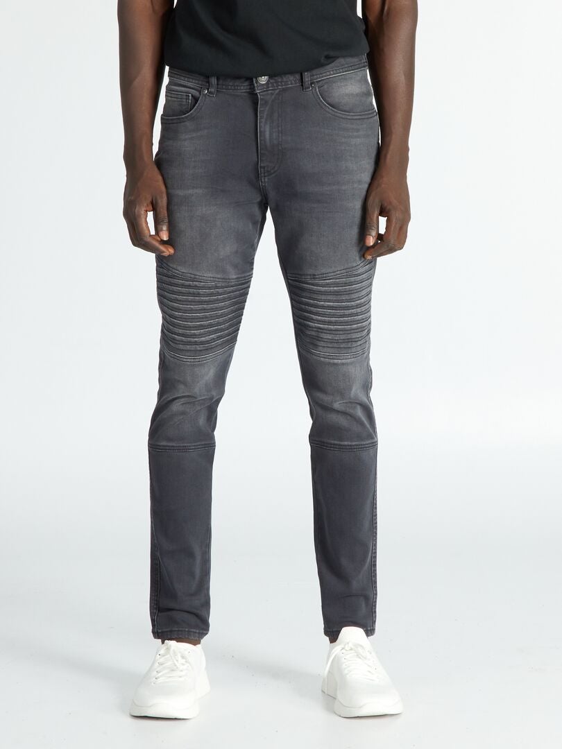 Skinny jeans in bikerstijl - ZWART