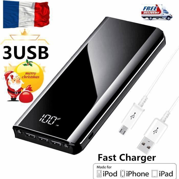 FUNSEE®50000mAh 3USB batterie externe portable ultra-mince powerbank pour tous les téléphones mobiles (Noir)