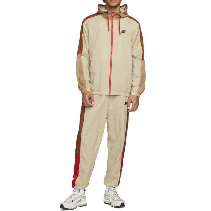 Conjunto de chándal Nike NSW WOVEN - Beige/Rojo - Manga larga - Fitness - Adulto