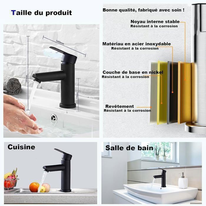 Black hot and cold bathroom and basin taps, single lever black basin mixer tap, countertop bathroom sink tap