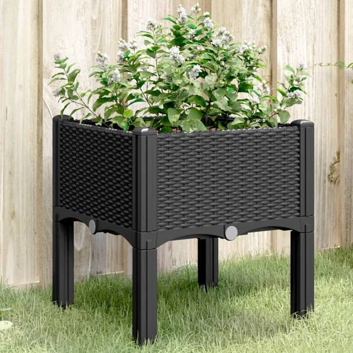 vidaXL Jardinière avec Pieds, Lit Surélevé, Bac à Fleurs, Pot de Plantes Jardin Patio Terrasse Arrière-cour Extérieur, Noir 367888