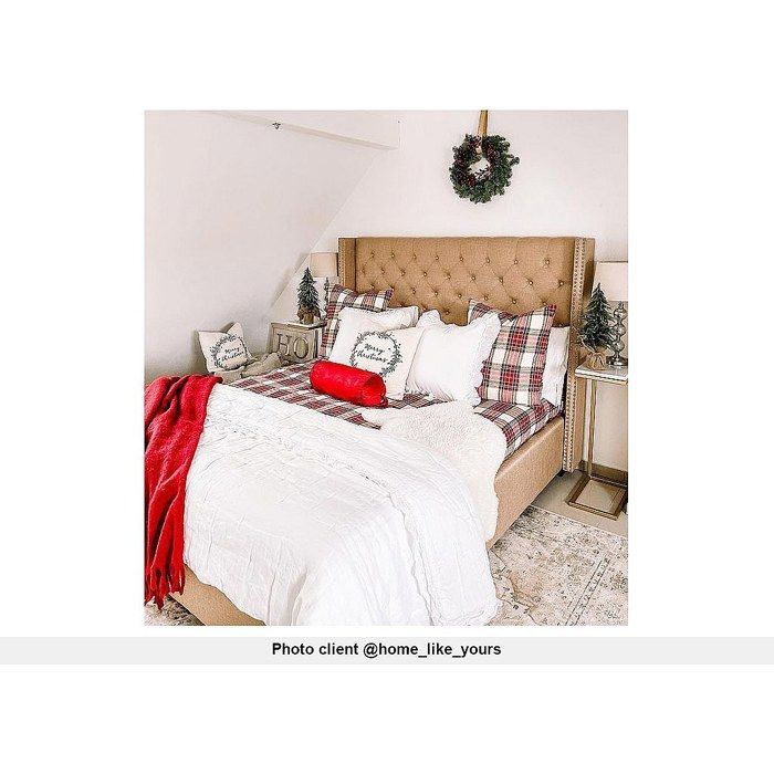 Cama de 180 x 200 cm con cabecero tapizado - Tela - Beige - MASSIMO II