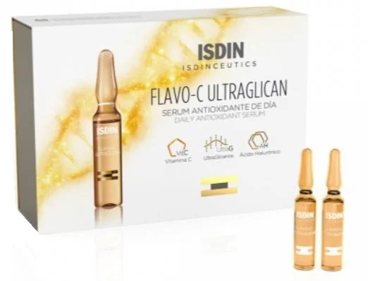 ISDIN Isdin Isdinceutics Flavo-C Ultraglican Antioxidans-Hautserum für die tägliche Anwendung, 30 Ampullen
