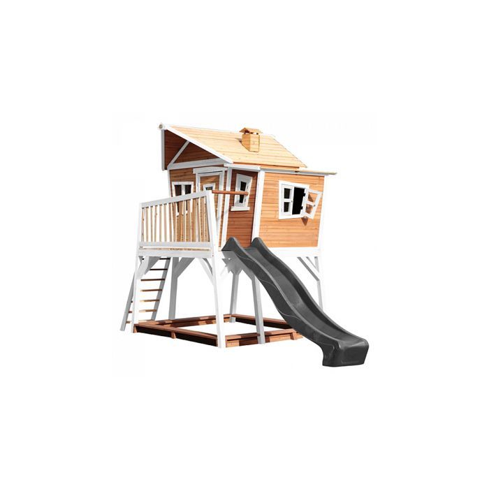 Maison Enfant AXI Max avec Bac à Sable & Toboggan gris | Aire de Jeux pour l'extérieur en marron & blanc