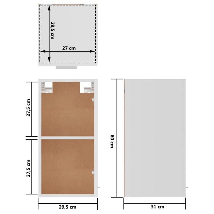 vidaXL Lyon Wall Cabinet, 29.5x31x60 cm, Engineered Wood, White, Wall-Mounted Unit, Bathroom & Kitchen Storage, 801244