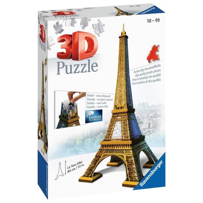 Rompecabezas 3D de la Torre Eiffel - Ravensburger - 216 piezas - no requiere pegamento - Arquitectura y Monumento