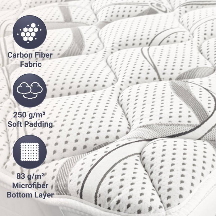 Ergonomic Mattress Topper - THE WHITE STONE - Carbon Topper - 180 x 200 cm - Memory Foam - Hypoallergenic