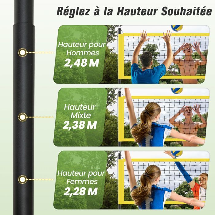 Conjunto de red de voleibol para exteriores COSTWAY, marcadores, bomba y línea de delimitación para jardín y playa, amarillo