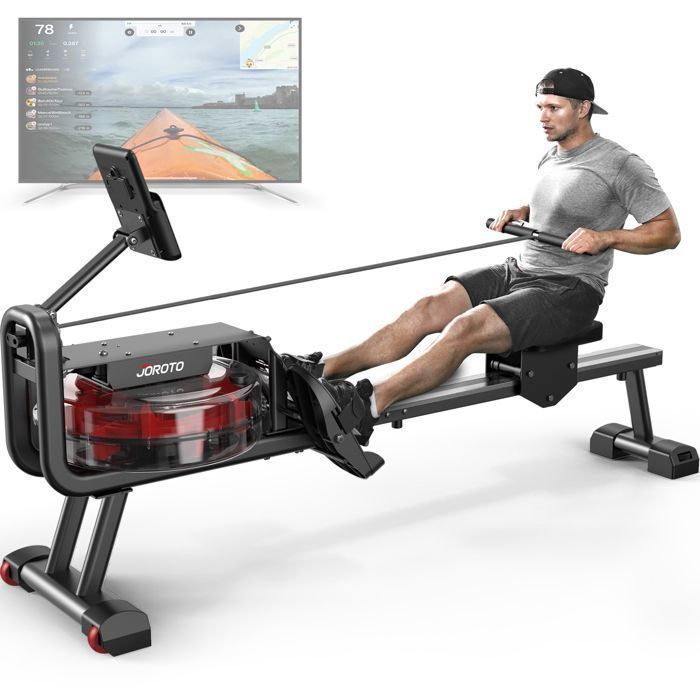 JOROTO MR23 Rameur à eau 14L Réservoir d'eau 12 lames agrandies avec LCD Ecran Support de Téléphone Connexion Bluetooth et App