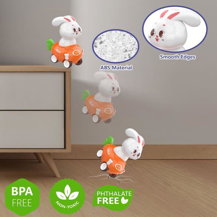 Rabbit Car Toy for Children Ages 1, 2, and 3 - Set of 4 Push-Along Vehicles - Educational Gift for Girls and Boys