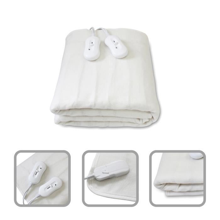 Beheizbare Matratzenauflage – LEOGREEN – Doppelbett 160 x 140 cm – 2 x 60 W – 3 Temperaturstufen – Weiß