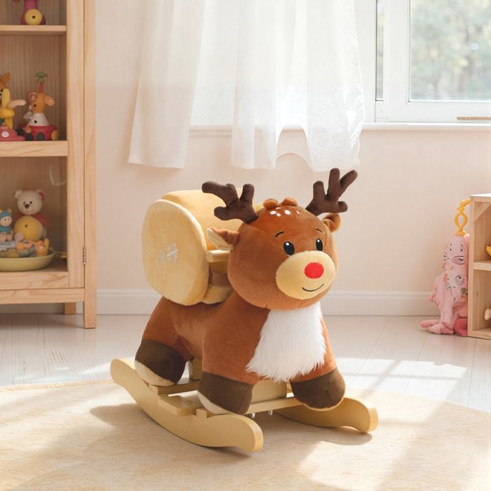Children's Rocking Horse - AIYAPLAY - lullabies, safety belt - polyester - 65 x 35 x 59 cm - brown