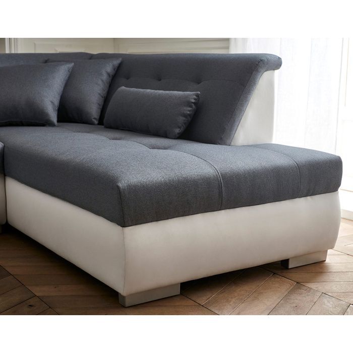 Vermont - Sofá panorámico de esquina derecha - 7 plazas - XXL - Blanco/Gris