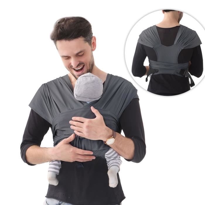 Portabebés tipo fular - portabebés ligero estilo canguro con arnés de pecho para mamá y papá - desde recién nacido hasta 20 kg, Gris 1
