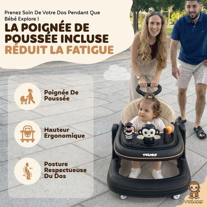 Twinky® Babywalker GO 3 en 1 | Noir | Trotteur Pliable pour Bébés | Interactif, Protection Anti-Basculement