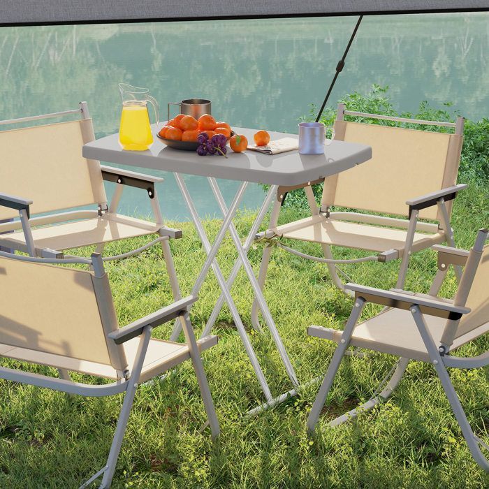 Tavolino laterale - Outsunny - pieghevole - 6 livelli di altezza regolabili - per patio e giardino - realizzato in HDPE - 76 x 50 x 74 cm - grigio