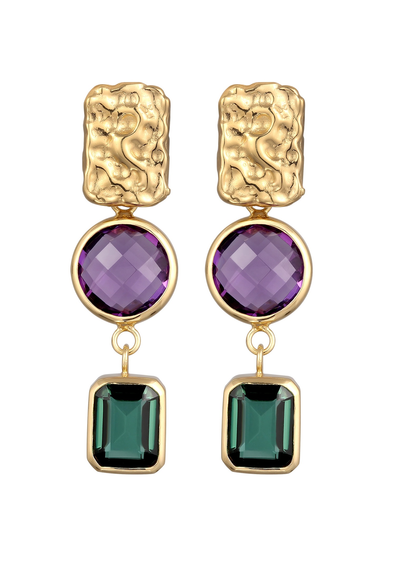 Elli PREMIUM Elli PREMIUM Boucles d'oreilles Femmes Organic Améthyste Lilas Quartz Taille Emeraude Vert 925 Argent Sterling Plaqué Or Or