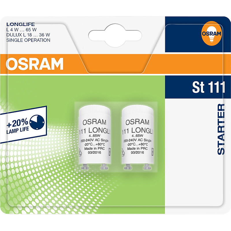 Osram Starter für Leuchtstoffröhren, 2er-Pack, einzeln st111 Osram