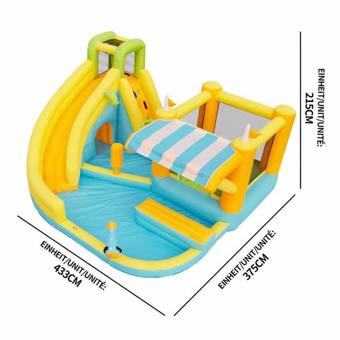 Château gonflable pour enfants 433 x 375 x 165cm avec soufflerie - toboggan aquatique - piscine - parc aquatique - château gonflable