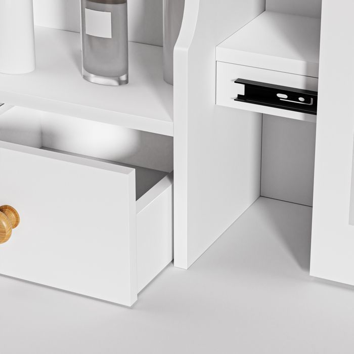 Coiffeuse moderne - CREMLANK - LED éclairage réglable - avec tabouret - 5 tiroirs - 4 étagères, simple - BLANC - 80*36*132 cm