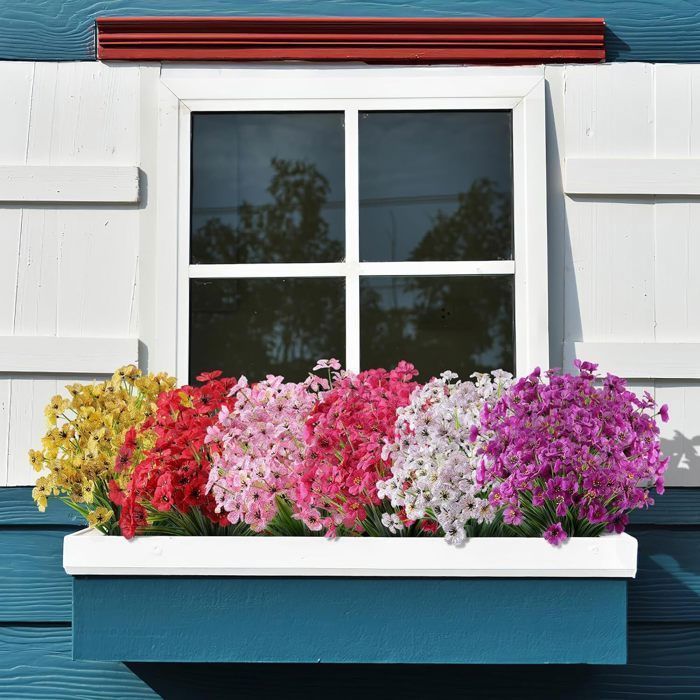 KENLUMO 24 piezas de flores artificiales de plástico, flores artificiales para exteriores, plantas verdes para decoración del hogar, jardín, oficina y balcón.