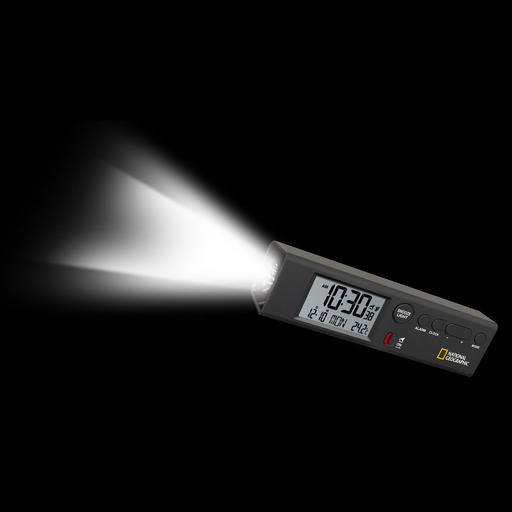 4-in-1 Clock with Thermometer, Alarm Clock, World Time, and Flashlight (National Geographic)