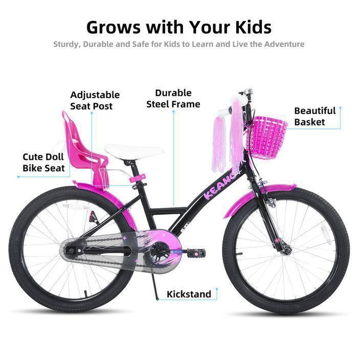 Kinderfiets - JOYSTAR - 50 cm - Met zwart mandje en poppenzitje - Geschikt voor kinderen van 7 tot 13 jaar - Zwart