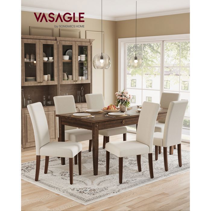 Chaises Salle à Manger - VASAGLE - Lot de 6 - Dossier Haut - Assise Épaisse - 58x48x100 cm - Blanc