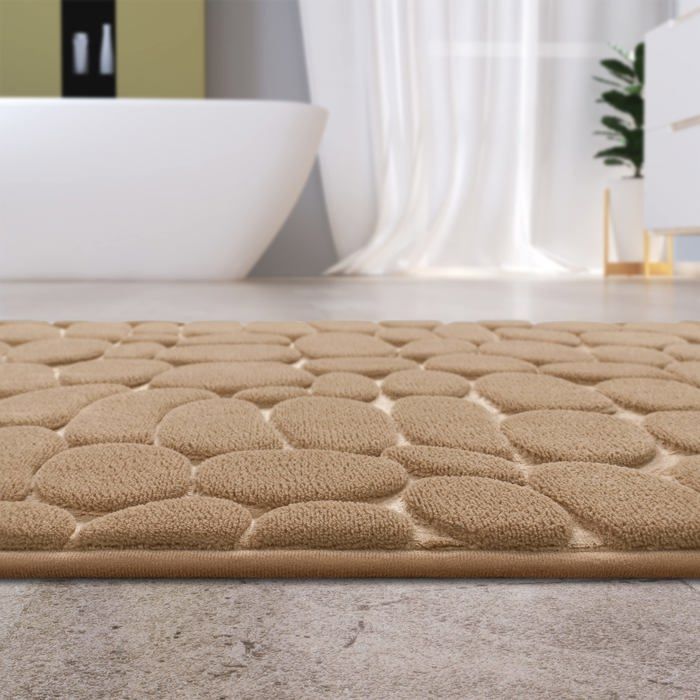 Alfombrilla de baño suave - Paco Home - 60x100 cm - Beige - Espuma viscoelástica - Lavable a máquina a 30°C - Poliéster