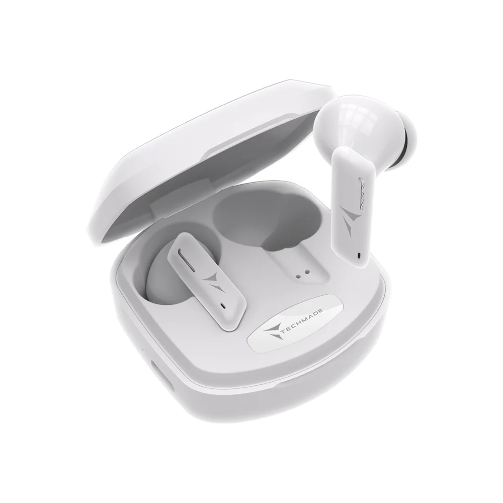 TECHMADE Techmade witte draadloze koptelefoon die je altijd bij je kunt hebben.