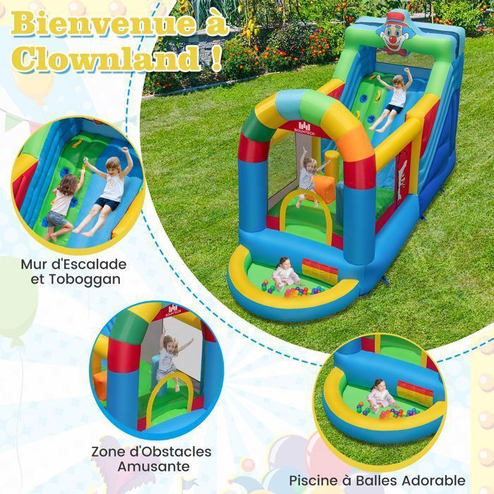 Castillo hinchable COSTWAY para niños de 3 a 10 años - 50 pelotas, tobogán largo - Bolsa de transporte (inflador no incluido) 440 x 185 x 234 cm