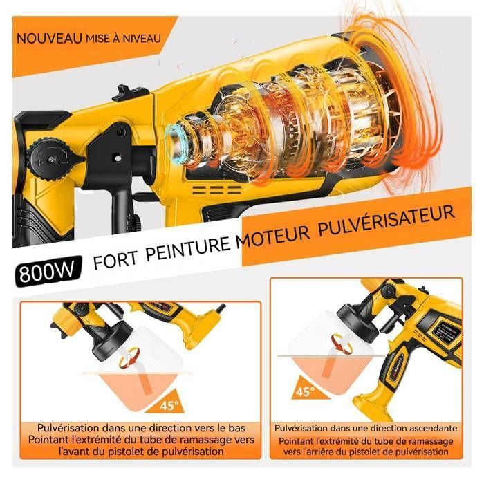 Verfspuit, 800W verfspuit met 5 sproeikoppen en 3 spuitstanden, regelbare doorstroomsnelheid, 1400ml tank
