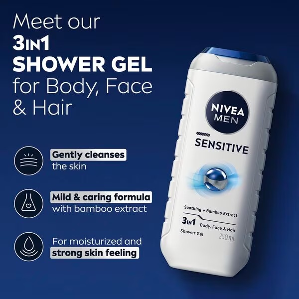 NIVEA Men Sensitive 3-у-1 гел за туширање<br>250ml - Осетљива кожа
