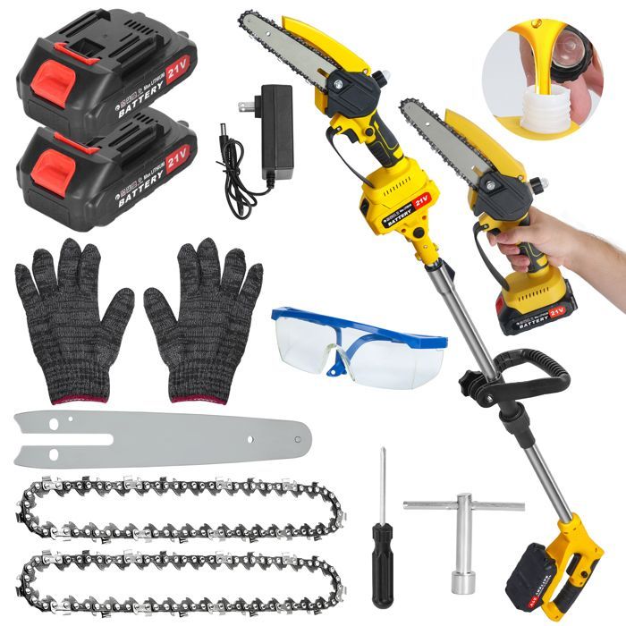Mini motosierra FLASIDU - 6 pulgadas - 2 baterías de 21 V y 1500 mAh - 550 W - Motor sin escobillas - Mástil retráctil de 30 cm a 180 cm