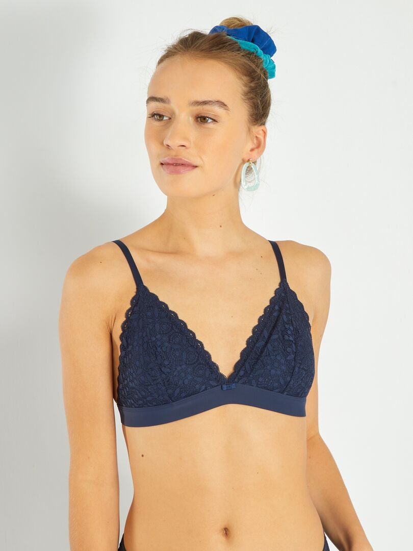 Sutiã Triângulo de Renda - Azul e Preto