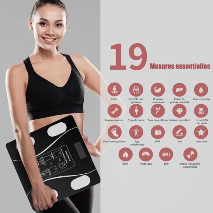 Bathroom Scale - NOBRAND - Bluetooth Body Composition Analyzer - Tempered Glass - USB Rechargeable - 180kg