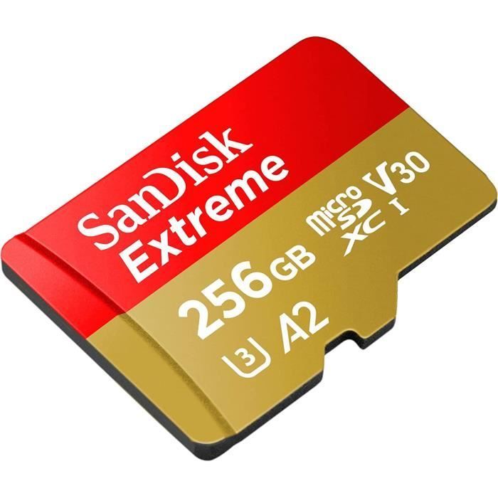 Scheda di memoria microSDXC SanDisk Extreme da 256 GB + adattatore SD con prestazioni app A2 fino a 190 MB/s/130 MB/s, C