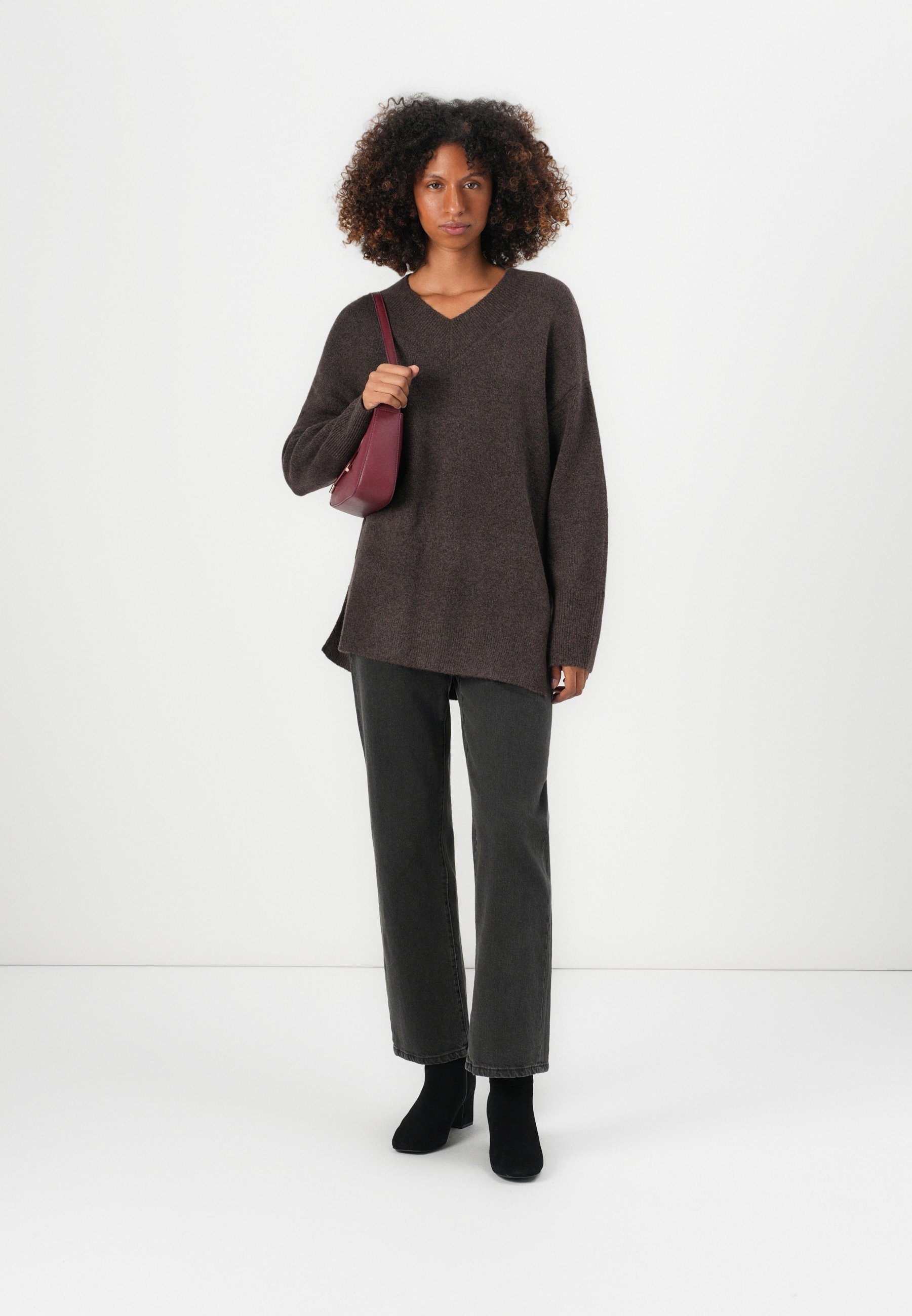 TOM TAILOR DENIM TRUI MET LANGE V-HALS - Trui - zacht chocoladebruine melange