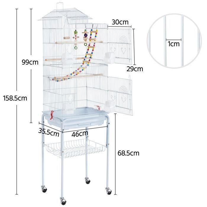Jaula para pájaros Yaheetech con ruedas - 46 x 35,5 x 158,5 cm - Escaleras y juguetes para periquitos, agapornis, pinzones cebra y canarios.