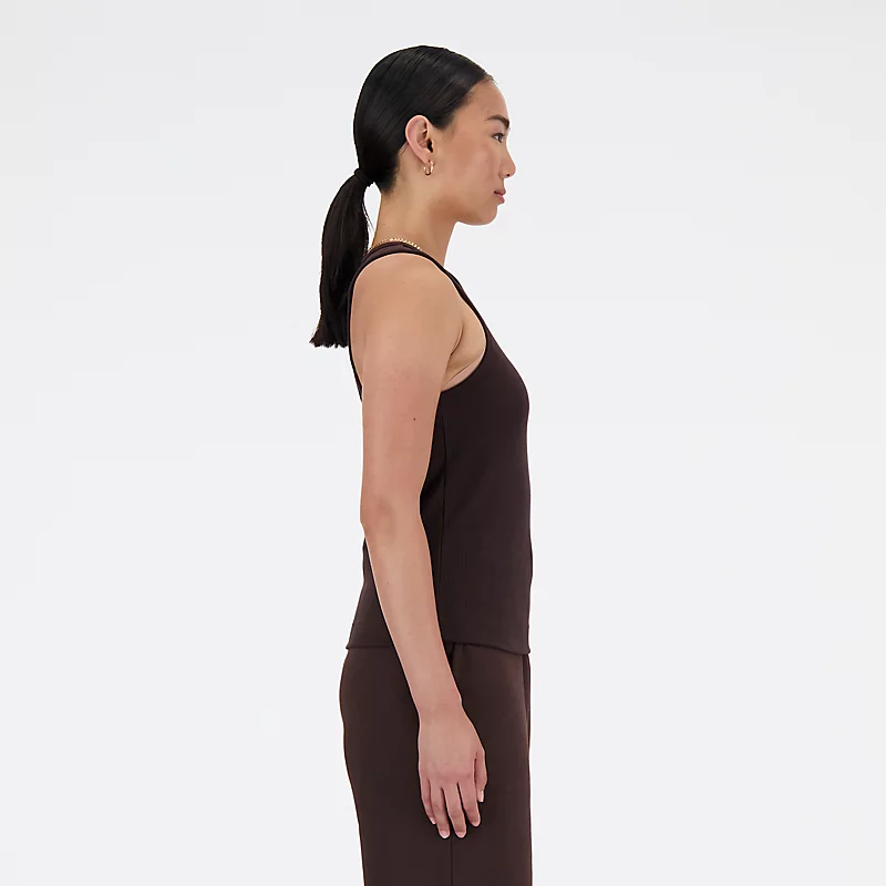 Top feminino Linear Heritage em malha canelada com costas nadador - PRETO CAFÉ