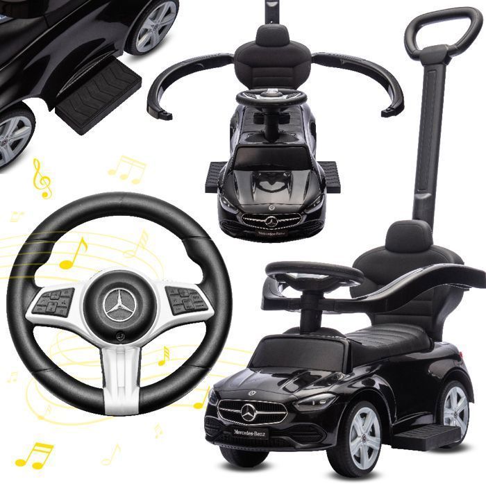 Porteur enfant voiture Mercedes C-Class - 12 à 36 mois - signal sonore - repose-pieds coulissants - compartiment rangement - Noir