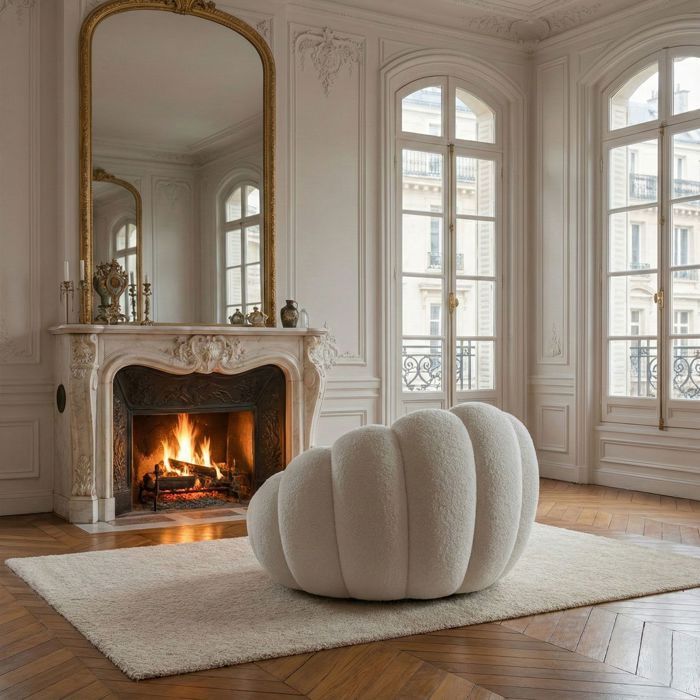 MENZZO Fauteuil design coquillage Arielina Tissu bouclette Blanc