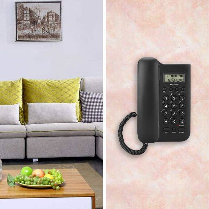 Teléfono fijo de pared FEBEST con identificador de llamadas - 19,5 x 12,8 x 4,5 cm - Negro