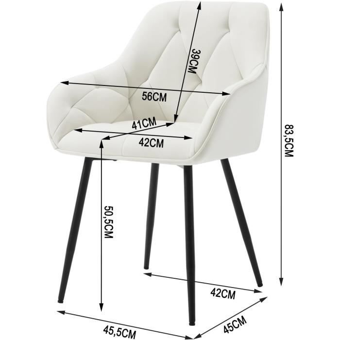 WOLTU Lot de 4 Chaises de Salle à Manger Ergonomique,Chaise de Cuisine en Velours Rembourrée,Pieds en Métal,Crème W0ATT0142-4